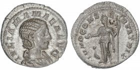 EMPIRE ROMAIN
Julia Mamaea (+235). Denier 222, Rome.
C.35 - RIC.343 ; Argent - 2,92 g - 19 mm - 12 h 
Légère patine grise. TTB à Superbe.