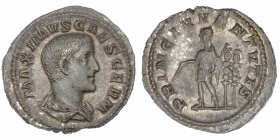 EMPIRE ROMAIN
Maxime (236-238). Denier 237, Rome.
C.10 - RIC.3 ; Argent - 3,06 g - 19,5 mm - 6 h 
Patine grise. Superbe.