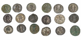 EMPIRE ROMAIN
Aurelien (270-275). Lot de 9 aurelianus d’Aurélien (5), Séverine (1) et Tacite (3).
Billon - 21 mm 
Ateliers et revers variés. Bon lo...