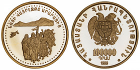 ARMÉNIE
République. 100000 dram 1999.
Fr.7 ; Or - 17,35 g - 30 mm - 12 h 
Fleur de coin.