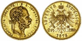 AUTRICHE
François-Joseph Ier (1848-1916). 20 francs / 8 forint 1875.
Fr.242 ; Or - 6,43 g - 21 mm - 12 h 
TTB.