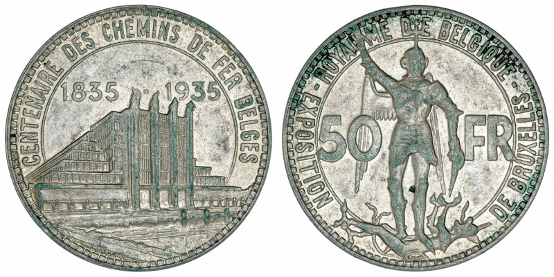 BELGIQUE
Léopold III (1934-1951). 50 francs, Exposition Universelle, frappe méd...