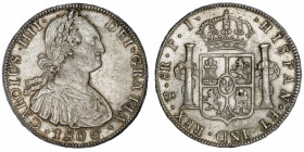 BOLIVIE
Charles IV (1788-1808). 8 réaux 1806 PJ, Potosi.
KM.73 ; Argent - 27,03 g - 39 mm - 12 h 
TTB/SUP.