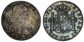 BOLIVIE
Charles IV (1788-1808). 8 réaux 1807 PJ, Potosi.
KM.73 ; Argent - 26,88 g - 39 mm - 12 h 
TB à TTB.