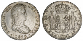 BOLIVIE
Ferdinand VII (1808-1833). 8 réaux 1818 PJ, Potosi.
KM.84 ; Argent - 26,58 g - 38 mm - 12 h 
TTB.