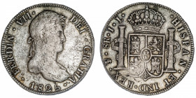 BOLIVIE
Ferdinand VII (1808-1833). 8 réaux 1825 JL, Potosi.
KM.84 ; Argent - 26,55 g - 39 mm - 12 h 
TB.