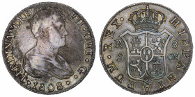 ESPAGNE
Ferdinand VII (1808-1833). 8 réaux 1808 CN, Séville.
KM.451 ; Argent - 26,74 g - 39 mm - 12 h 
Jolie patine au revers. TB.