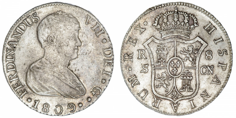 ESPAGNE
Ferdinand VII (1808-1833). 8 réaux 1809 CN, Séville.
KM.451 ; Argent -...