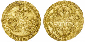 FRANCE / CAPÉTIENS
Jean II le Bon (1350-1364). Franc à cheval ND (1360).
Dy.294 - Fr.279 ; Or - 3,85 g - 28,5 mm - 12 h 
TTB.
