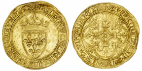 FRANCE / CAPÉTIENS
Charles VI (1380-1422). Écu d’or à la couronne, 5e émission ND (1411), Tournai.
Dy.369D - Fr.291 ; Or - 3,51 g - 29 mm - 10 h 
F...