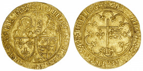 FRANCE / CAPÉTIENS
Henri VI d'Angleterre (1422-1453). Salut d’or 2e émission ND (1422), Rouen.
Dy.443A - Fr.301 ; Or - 3,47 g - 27 mm - 4 h 
Bel ex...