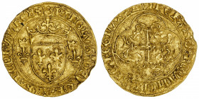 FRANCE / CAPÉTIENS
Charles VII (1422-1461). Écu d’or à la couronne 3e type, 2e émission ND (1445), Limoges.
Dy.511A - Fr.307 ; Or - 3,41 g - 28 mm -...