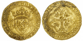 FRANCE / CAPÉTIENS
Charles VII (1422-1461). Écu d’or à la couronne 3e type, 2e émission ND (1445), Montpellier.
Dy.511A - Fr.307 ; Or - 3,48 g - 27 ...