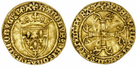 FRANCE / CAPÉTIENS
Charles VII (1422-1461). Demi-écu d’or à la couronne, 4e émission ND (1447), Paris.
Dy.513C - Fr.308 ; Or - 1,56 g - 18,5 mm - 12...