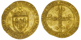 FRANCE / CAPÉTIENS
Charles VIII (1483-1498). Écu d’or au soleil, 1ère émission ND (1483), Paris.
Dy.575 - Fr.318 ; Or - 3,43 g - 26 mm - 6 h 
TTB....