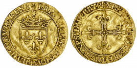FRANCE / CAPÉTIENS
Charles VIII (1483-1498). Écu d’or au soleil, 2e émission ND (1494), Paris.
Dy.575A - Fr.318 ; Or - 3,35 g - 27 mm - 6 h 
TB à T...