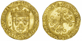 FRANCE / CAPÉTIENS
François Ier (1515-1547). Écu d’or au soleil, 2e type ND (1515), Lyon.
Dy.771 - Fr.342 ; Or - 3,41 g - 26 mm - 7 h 
Flan relativ...