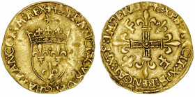 FRANCE / CAPÉTIENS
François Ier (1515-1547). Écu d’or au soleil, 5e type ND (1519), Bayonne.
Dy.775 - Fr.345 ; Or - 3,36 g - 27 mm - 12 h 
TTB....