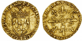 FRANCE / CAPÉTIENS
François Ier (1515-1547). Écu d’or au soleil, 5e type ND (1519), Toulouse.
Dy.775 - Fr.345 ; Or - 2,76 g - 27 mm - 4 h 
Flan trè...