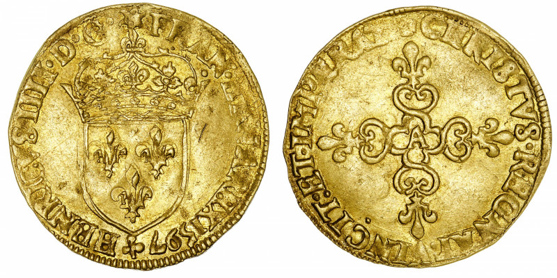 FRANCE / CAPÉTIENS
Henri IV (1589-1610). Écu d’or au soleil, 1er type 1597, A, ...