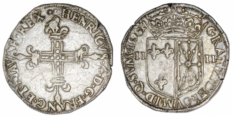 FRANCE / CAPÉTIENS
Henri IV (1589-1610). Quart d’écu de Navarre 1596, Saint-Pal...