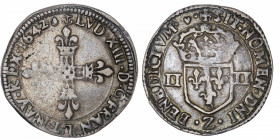 FRANCE / CAPÉTIENS
Louis XIII (1610-1643). Quart d’écu à la croix fleurdelisée 1642, Z, Grenoble.
G.27 (R5) ; Argent - 9,43 g - 30 mm - 2 h 
Rare m...