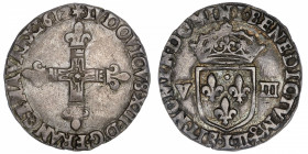 FRANCE / CAPÉTIENS
Louis XIII (1610-1643). Huitième d’écu à la croix fleurdelisée 1612, L, Bayonne.
G.23 ; Argent - 4,68 g - 24 mm - 6 h 
Type peu ...