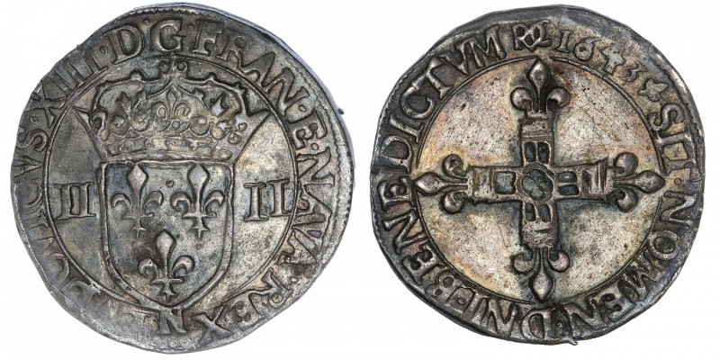 FRANCE / CAPÉTIENS
Louis XIII (1610-1643). Quart d’écu titulature du côté de l’...