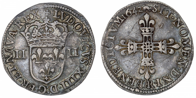 FRANCE / CAPÉTIENS
Louis XIII (1610-1643). Quart d’écu titulature du côté de l’...