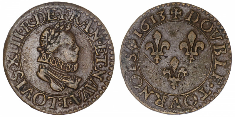 FRANCE / CAPÉTIENS
Louis XIII (1610-1643). Double tournois, buste enfantin au c...