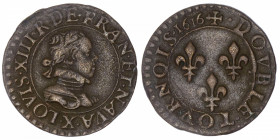 FRANCE / CAPÉTIENS
Louis XIII (1610-1643). Double tournois, buste lauré et cuirassé 1616, X, Amiens.
G.7 (R3) ; Cuivre - 2,96 g - 20 mm - 6 h 
Mill...