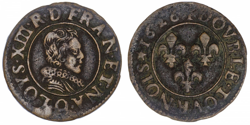 FRANCE / CAPÉTIENS
Louis XIII (1610-1643). Double tournois, buste juvénile au c...