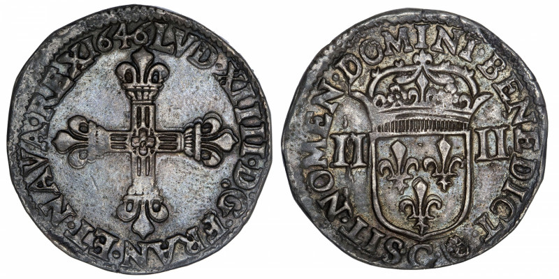 FRANCE / CAPÉTIENS
Louis XIV (1643-1715). Quart d’écu, frappé au marteau 1646, ...