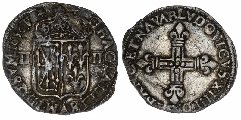 FRANCE / CAPÉTIENS
Louis XIV (1643-1715). Quart d’écu de Navarre 1650, V, Saint...