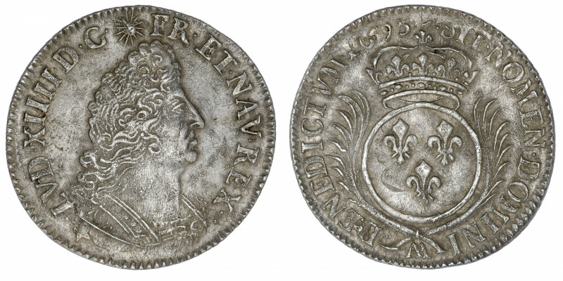 FRANCE / CAPÉTIENS
Louis XIV (1643-1715). Quart d’écu aux palmes 1693, AA, Metz...