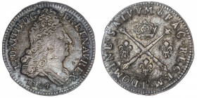 FRANCE / CAPÉTIENS
Louis XIV (1643-1715). Pièce de 10 sols aux insignes 1704, D, Lyon.
G.133 ; Argent - 2,97 g - 23 mm - 6 h 
TTB.