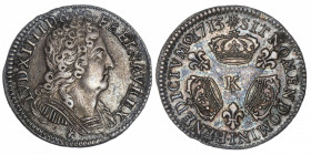 FRANCE / CAPÉTIENS
Louis XIV (1643-1715). Dixième d’écu aux trois couronnes 1713, K, Bordeaux.
G.125 ; Argent - 3,08 g - 22,5 mm - 6 h 
Agréable mo...