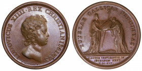 FRANCE / CAPÉTIENS
Louis XIV (1643-1715). Médaille pour le rétablissement de l’Electeur de Trèves par Mauger 1645, Paris.
Divo.18 ; Bronze - 30,8 g ...