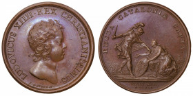 FRANCE / CAPÉTIENS
Louis XIV (1643-1715). Médaille pour la prise de Rosas par Mauger 1645, Paris.
Divo.- ; Bronze - 35,10 g - 41 mm - 12 h 
Manque ...