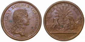 FRANCE / CAPÉTIENS
Louis XIV (1643-1715). Médaille pour les villes remises sous l’obéissance du roi par Mauger 1653, Paris.
Divo.34 ; Bronze - 34,15...