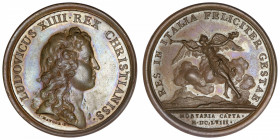 FRANCE / CAPÉTIENS
Louis XIV (1643-1715). Médaille pour la prise de Mortare par Mauger 1658, Paris.
Divo.51 ; Bronze - 23,57 g - 41 mm - 12 h 
Supe...