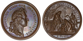 FRANCE / CAPÉTIENS
Louis XIV (1643-1715). Médaille pour Le Roi accessible à tous ses sujets par Mauger 1661, Paris.
Divo.60 ; Bronze - 34,20 g - 41 ...