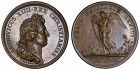 FRANCE / CAPÉTIENS
Louis XIV (1643-1715). Médaille pour la naissance du dauphin par Mauger 1661, Paris.
Divo.64 ; Bronze - 29,13 g - 41 mm - 12 h 
...