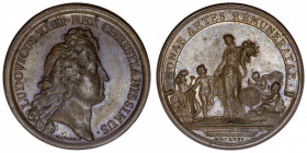 FRANCE / CAPÉTIENS
Louis XIV (1643-1715). Médaille pour les gratifications accordées aux gens de lettres par Mauger 1666, Paris.
Divo.87 ; Bronze - ...