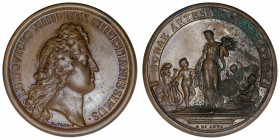 FRANCE / CAPÉTIENS
Louis XIV (1643-1715). Médaille pour les gratifications accordées aux gens de lettres par Mauger 1666, Paris.
Divo.87 ; Bronze - ...