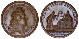 FRANCE / CAPÉTIENS
Louis XIV (1643-1715). Médaille pour la nouvelle Ordonnance par Mauger 1667, Paris.
Divo.94 ; Bronze - 34,67 g - 41 mm - 12 h 
S...