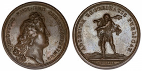 FRANCE / CAPÉTIENS
Louis XIV (1643-1715). Médaille pour le rétablissement de la sûreté dans le royaume par Mauger 1669, Paris.
Divo.112 ; Bronze - 3...
