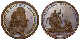 FRANCE / CAPÉTIENS
Louis XIV (1643-1715). Médaille pour la clémence du roi par Mauger 1669, Paris.
Divo.- ; Bronze - 34,49 g - 41 mm - 12 h 
Manque...