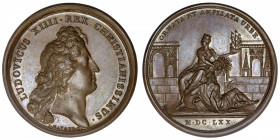FRANCE / CAPÉTIENS
Louis XIV (1643-1715). Médaille pour l’embellissement et l’agrandissement de Paris par Mauger 1670, Paris.
Divo.116 ; Bronze - 25...