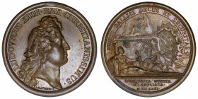 FRANCE / CAPÉTIENS
Louis XIV (1643-1715). Médaille pour la ville de Dunkerque fortifiée par Mauger 1671, Paris.
Divo.117 ; Bronze - 31,25 g - 41 mm ...